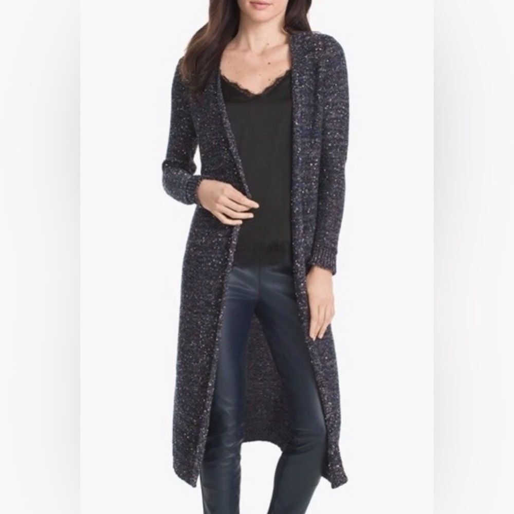 White House Black Market Blue Long Sequin Duster Sweater Cardigan Size L